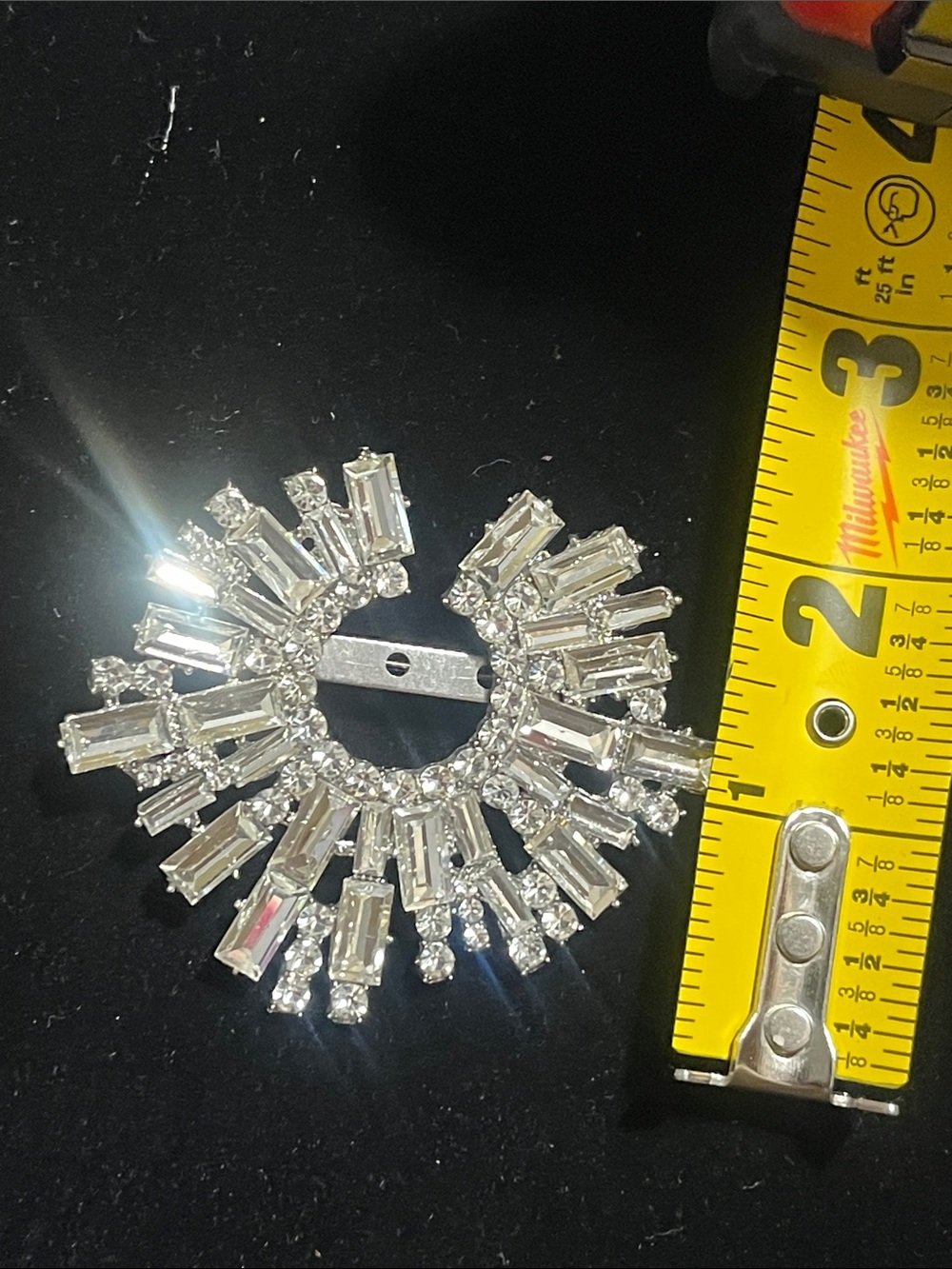 Crystal Sunburst Brooch - Silver Clear Hand Crafted - Picture 10 of 10